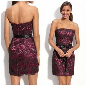 ADRIANNA Papell Boutique Magenta & Black Lace Flower Overlay Dress Size 6